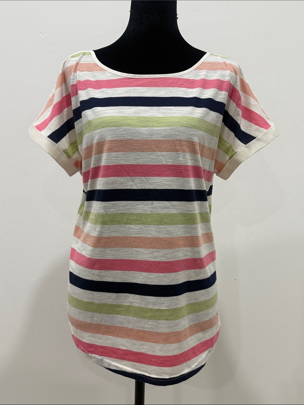Oasis Striped Tunic T shirt with Silk-like Trim Size Large